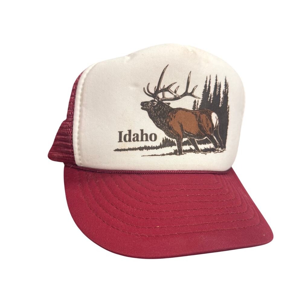 Vintage Idaho Elk Souvenir Snapback Hat Cap Red White Hunting Otto Cap